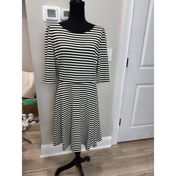 Pixley Dresses & Skirts - Pixley Kathy Dress Black & Cream Stripes Stretch A-Line Fit & Flare V-Back Large